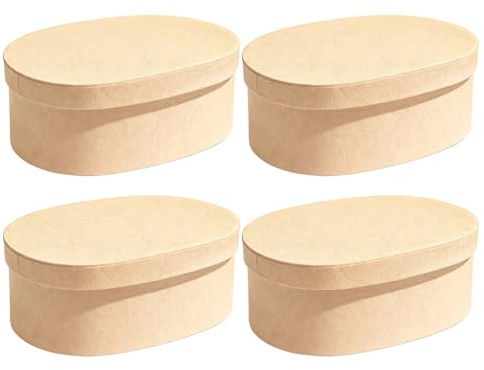 Healvian 4 Stück Pack Ovale Geschenkboxen mit Deckel aus Kraftpapier 19 X 135 X 75cm Mittelgroße Dekorative Kartonaufbewahrungsboxen für Schmuck Basteln und Geschenke