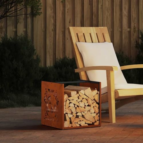 Mokuyary Étagère à Bois 40x40x40 cm Acier résistant aux intempéries Serre Bûche, Étagère de Rangement pour Porte Bûches de Cheminée, Support de Stockage de Bois de Chauffage -B