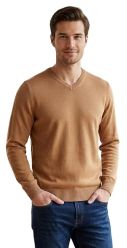 kraftd Mens Jumper V Neck – Smart Knitwear Sweater for Men | Lightweight Acrylic Pullover | Long Sleeve Warm Winter Jumper for Work, Casual & Golf