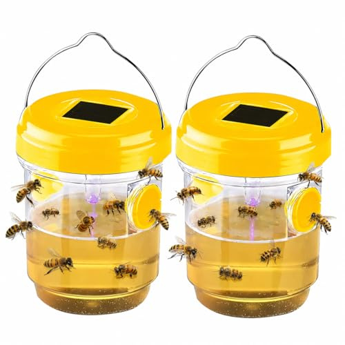 Piege A Frelon Asiatique Exterieur avec LumièRe LED， PièGe à Guepes Et Frelon ExtéRieur RéUtilisable à Double EntréE，pour Jardin, Camping, Verger, Anti-GuêPes, Frelons, Mouches à Fruits (2 pcs)