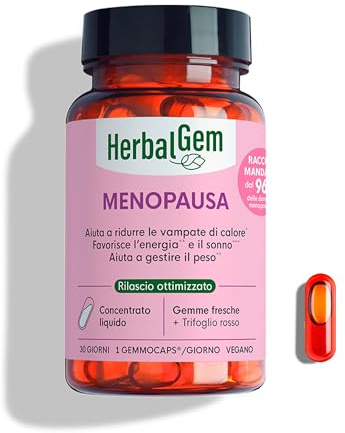HerbalGem Gemmocaps Menopausa Integratore 30 capsule | Senza ormoni, con mirtillo rosso, ribes nero e biancospino per favorire sonno, energia e comfort.