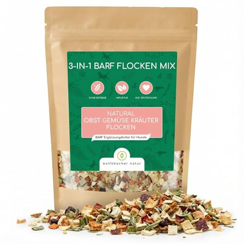 Barf Obst-Gemüse-Kräuter Flocken für Hunde 1000g – Getreidefreier 3-in-1 Mix aus 100% Natur – Ergänzung für gesunde Verdauung & Vitalität – Ohne Zusätze