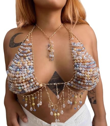Perlen Körperkette für BHs, Bikinis, Brustketten, modische Körperketten, Schmuckzubehör, verstellbar für Raves, Strand, Brust