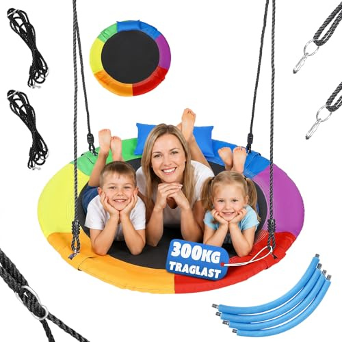 MINENICE Nestschaukel 100 cm, bis 300 kg belastbar, mit abnehmbarem Kissen, Indoor & Outdoor Schaukel für Kinder & Erwachsene, verstellbare Seillänge 120–177 cm
