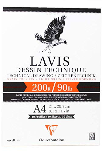 Clairefontaine 96341C Zeichenblock Lavis (10 Blatt, 200 g, 21 x 29,7 cm, ideal für Nasstechnik und Lavierung, geleimt) weiß
