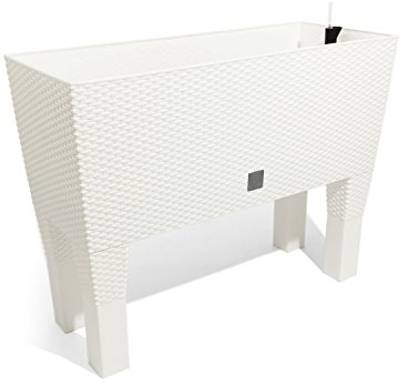 30L Blumentopf Blumenbank m. Füßen in Rattan-Optik Bewässerungssystem Serie Case High weiss