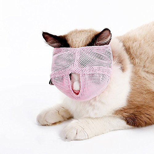Katzenmaulkörbe – atmungsaktive Netz-Maulkörbe verhindern, dass Katzen beißen und kauen – Anti-Biss und Miau (Rosa, L)