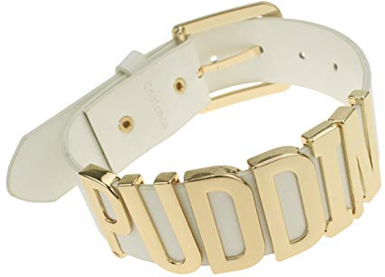 Udekit Or Lettre Puddin Choker Necklace Collier Ceinture Blanc Réglable pour Femmes Filles Enfant Adulte (Environ 1.2 Pouces de Largeur)
