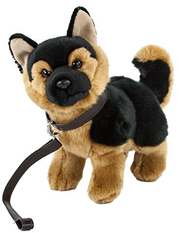 Teddys Rothenburg Kuscheltier Schäferhund mit Leine stehend braun/schwarz 23 cm Plüschschäferhund