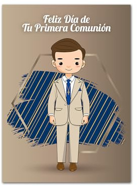 Antracita Tarjeta Comunión Niño Kawaii 15x23cm