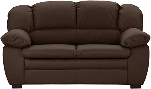 Mivano 2-Sitzer Sofa Casino, Bequeme Ledercouch mit moderner Kontrastnaht, 159 x 88 x 92, Kunstleder Braun