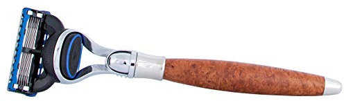 PLISSON – Hochwertiger 5-Klingen Rasierer aus Thujaholz und Messing in Palladium-Finish – Mit Standard 5-Klingen-System – Für die Nassrasur – Made in France