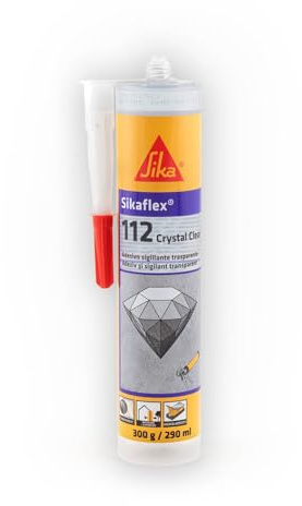 SIKA - Adesivo invisibile - Sikaflex-112 Crystal Clear - 290ml | Effetto cristallo per incollare vetro e specchi - Presa iniziale forte e pulizia totale