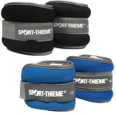 Sport-Thieme Premium Gewichtsmanschetten für Fuß- und Handgelenke | Fluoreszierende Neopren Fuß- u. Handgelenksmanschetten | 1kg o. 1,5kg Eisensandfüllung | Blau o. Schwarz