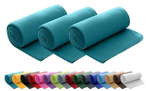 wometo Lot de 3 couvertures Polaires oekoTex 130x160 cm env. 400g Lourd avec Anti-Boulochage et Bord en Molleton Turquoise pétrole
