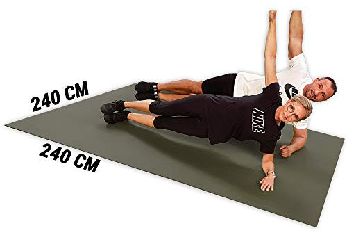 GYMEX Fullsize XXL Fitness-Matte, extra groß, rollbar, für Yoga, Sport & Fitness 240x240cm (Blau)