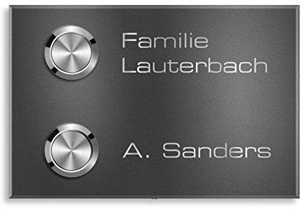 Metzler Funkklingel aus Edelstahl - Kabellos oder kabelgebunden & UV-beständig - hohe Reichweite - Edelstahl Türklingel in Eisenglimmer (DB 703) - Gravur optional (2 Taster)