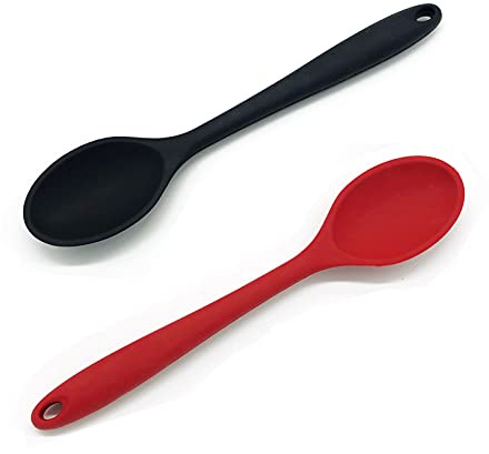 Lot de 2 cuillères de service en silicone, résistantes à la chaleur, anti-adhésives (noir et rouge)