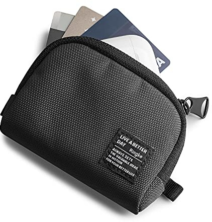 Ringke Mini Pouch [Half Pocket] mit Karabiner, Kleine Langlebig Kratzfest Fleckensicher Reisegröße Tasche für AirPods, Galaxy/Pixel Buds, Schlüssel, USB, mehr - Black