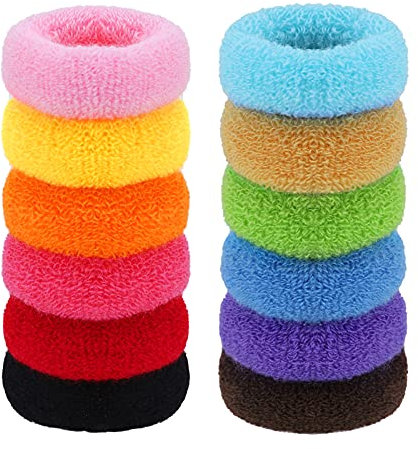 Boobeen 12er Pack Dicke Haargummis für Lockiges Haar - Nahtlose Haarbänder, Große Pferdeschwanzhalter, Farbige Stretch-Gummibänder für Frauen C12