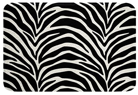 Zebra Streifen Badematte 50x80cm Zebramuster Bedruckter Badteppiche Erwachsene Schwarz-weiß Hautstruktur rutschfest Badezimmerteppich Sexy Luxus Zoo Tierhaar Weich Hochflor Badvorleger