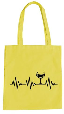 Herzschlag Wein Baumwolltasche - EKG Glas Weinglas Schorle Fest Party Gelb