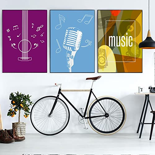 Musik Wand Poster Retro Thema Digital Cover Karte Pop Art Drucke Gitarre Trompete Bild Leinwand Malerei Wohnkultur40x50cm x3 Kein Rahmen