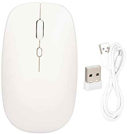 VBESTLIFE Ratón Inalámbrico, 2.4G, Modo Dual, Delgado, Silencioso, 3 Velocidades, dpi Ajustable, Inalámbrico, con Mini Receptor USB Y Cable Tipo C para Computadora Portátil, Tableta(Blanco)