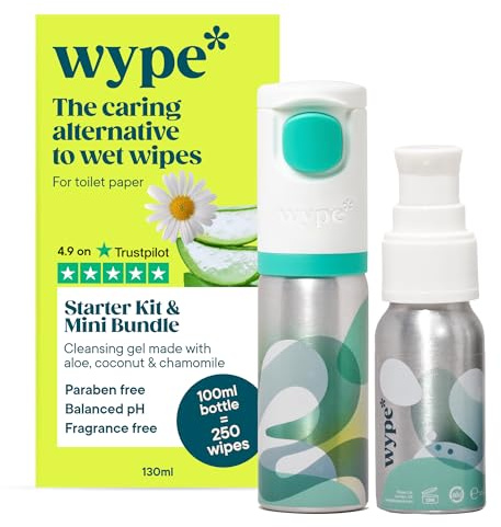 Wype Starter Kit & Mini Bundle - Toilet Roll Gel | Flushable Wet Wipe Alternative - 1 x Applicator, 1 x Refill 100ml & 1 x Mini 30ml
