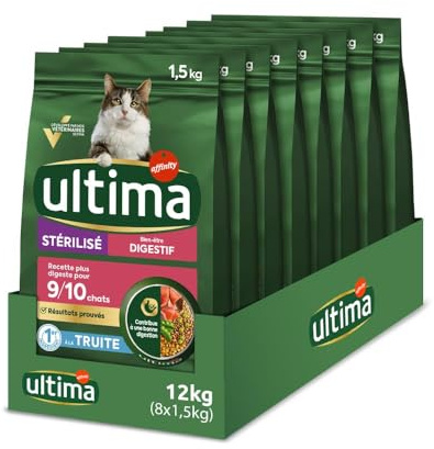 Ultima Croquettes pour Chat Stérilisé Sensible avec de la Truite - Pack 8 x 1,5kg