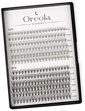 Oreola 10D+20D Einzelwimpern 0,07 Curl, 9-14 mm, Wimperncluster für DIY Wimpernverlängerungen Wimpern natürliches Aussehen, Fischschwanz-Einzelwimpern, leichte und feine künstliche Wimpern schwarz