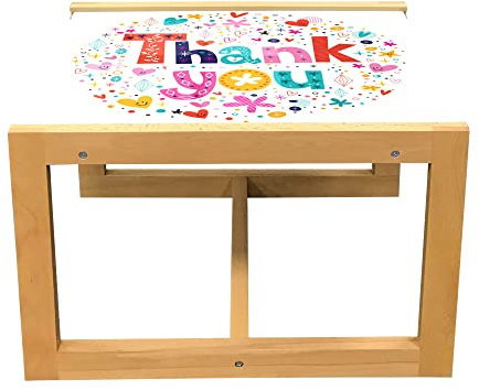 ABAKUHAUS Danke Couchtisch, Glückliche Blumen-Herz-Stern, Acrylglas-Mitteltisch mit Holzrahmen für Büros Wohnheime, Klein Größe, Mehrfarbig