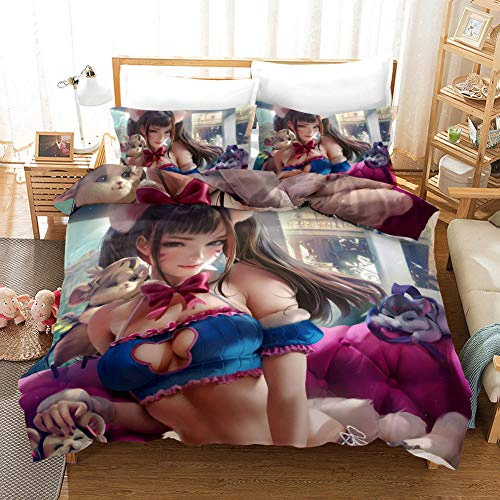 OKJK Bettbezug,Für Indoor Große Prävention Allergie Anime Mikrofaser Bettwäsche Super Weiche 3D Vier Jahreszeiten Beliebten Ethnischen Stil Sommer