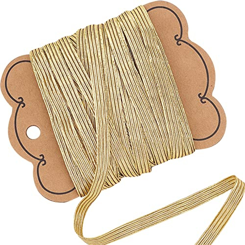 GORGECRAFT 20 Yarda 1/4 Pulgadas Banda Elástica Trenzada Plana 6 mm de Ancho Cuerdas Elásticas Doradas Cinta Fina para Costura Artesanía Falda Cintura Vestido Confección Ropa Mercería Accesorio
