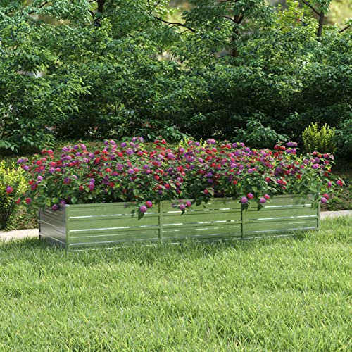 ZEYUAN Garten-Hochbeet, Palettenrahmen, Hochteich, Gemüsebeet, Kräuterregal Balkon, Blumenbeet, Kräuterspirale, Tomatenbeet, Pflanzhochbeet, 240x80x45 cm Verzinkter Stahl Silber