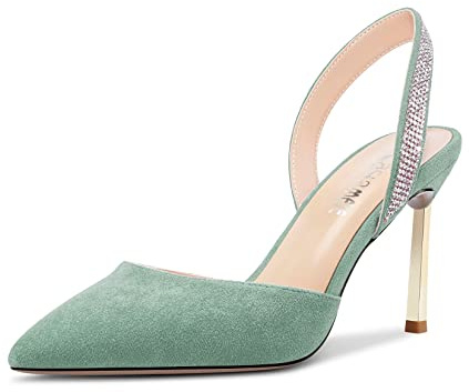 Castamere Donna Spillo Alto High Tacco Heel a Punta Pumps Slingback Slip-on Diamante Cristallo 8.5 CM Heels Verde 38 EU