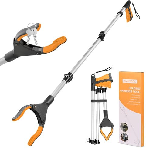 YAUNGEL 108cm Greifzange für Senioren, Folding Greifer mit Magnet-Greifarm, 360° Drehbar Müllzange Greifzange, Langer Müllgreifer, Greifhilfe für Menschen mit Behinderung (Orange)