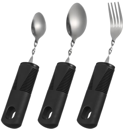SOLUSTRE 3-Teiliges Adaptive Besteckset Für Senioren Mit Einschränkungen Ergonomisches Biegsames Edelstahl Besteck Mit Anti-Rutsch Griff Für Und Behinderte
