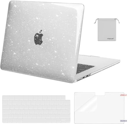 MOSISO Hülle Kompatibel mit MacBook Air 15 Zoll M5 2026 M4 M3 M2 2025-2022 | Kristallklar Glitter Hartschale Hülle & Tastaturschutz & Displayschutz & Beutel A3448 A3241 A3114 A2941, Transparent