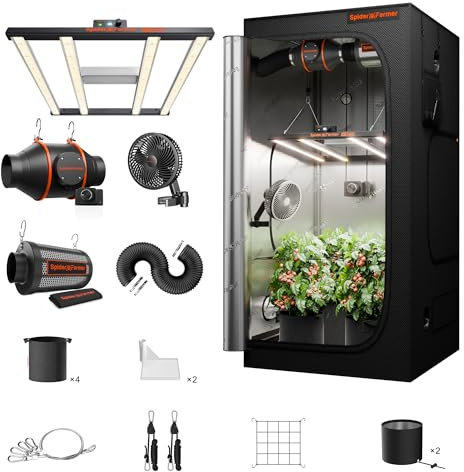 SPIDER FARMER Kit di Coltivazione Completo 90x90x180cm G3000 Bar Style LED Luce di Crescita a Spettro Completo Sistema di Coltivazione Completo Indoor 1680D Tela con 4 Filtro Ventilatore in Linea