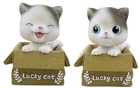 Garneck 2stücke Wackelkopf-kätzchen Auto-Dekoration Katzen-autoornamente Weiß Mittelkonsole Platzierung Katzendekoration Autodekoration Puppe Harzornamente