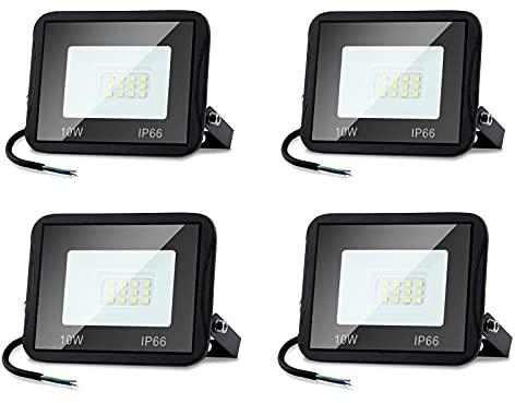 Sonnewelt LED Strahler Außen Fluter 4er 10W Aussenstrahler 900lm Flutlicht 6000k Kaltweiß IP66 Wasserdicht Außenstrahler für Sportplatz Rasenflächen Hinterhof Auffahrt Garage Flur Garten