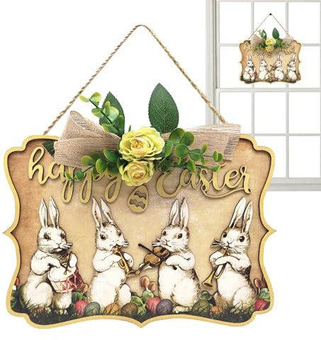 Frohe Ostern Türhänger, Osterkranz Schild | Hasen-Tür-Willkommensschild | Langlebiges, bezauberndes, wetterbeständiges, dekoratives -Türschild aus Holz, das nicht verblasst, für Wand, Suphyee