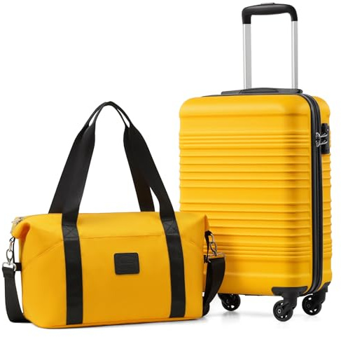COOLIFE Ryanair Kabinenkoffer Set 2tlg - 55x35x20+40x25x20 EasyJet TSA | Tote Bag, persönlicher Gegenstand, Handgepäck Koffer, ABS, 4R – für Kurzurlaub, Städtetrips & Flugreisen, inkl. Reisetasche