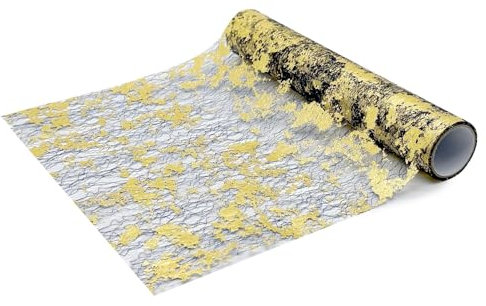 Tischläufer Schwarz Gold,Schwarz Gold Tischdecken Dekostoff,Tischband aus Organza,Polyester Tisch läufer Tischdeko für Advent Karneval Taufe Geburtstage Hochzeit zu besonderen Anlässen 43 cm×10M