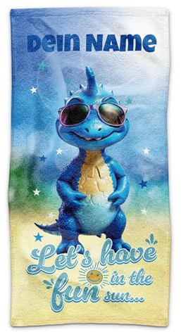 Print Royal PR Kinder-Handtuch mit Name personalisiert - Dino, Geschenk für Jungen, Schwimmunterricht, Handtuch Personalisieren | 50 x 100 cm