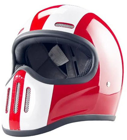 Motorrad Vintage Integralhelm Motorrad Scooter Retro Classic Crash Racing Touring ECE-geprüfter Helm Full face Motorrad Helm für Erwachsene Männer Women 1,S(55~56CM)