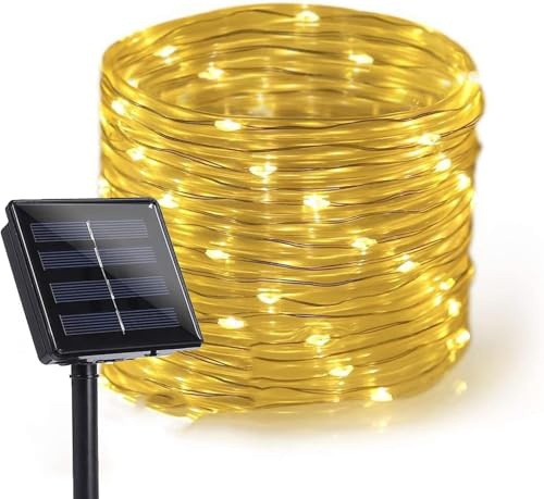 DINOWIN Solar Lichterkette Aussen 5M 50LED Wasserfest Weihnachten Außenlichterkette 8 Modi Lichterschlauch für Garten, Balkon, Terrassen, Weihnachten, Hochzeiten, Bäume (Warmweiß)