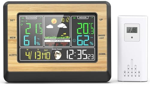 Estación meteorológica digital, estación meteorológica inteligente, medidor de temperatura y humedad, presión del aire, pantalla de fase lunar, pronóstico del tiempo, despertador, higrotermógrafo