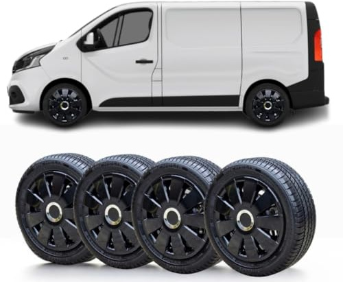 SOLIP 16 wheel trims, Hubcaps, Set of 4 for Vauxhall Vivaro, Citroen Dispatch, Peugeot Expert,Alloy wheels look covers,16 Black Matt